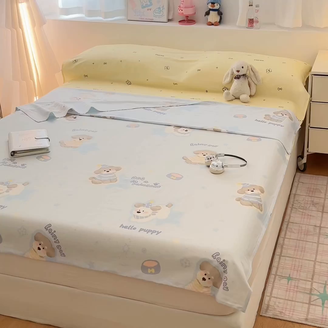 91家纺网 家纺一手货源 找家纺 简宜家居（朝初家纺） 2026新款40支纯棉全棉12868旅行睡袋 酒店隔脏便携 派对小狗-黄