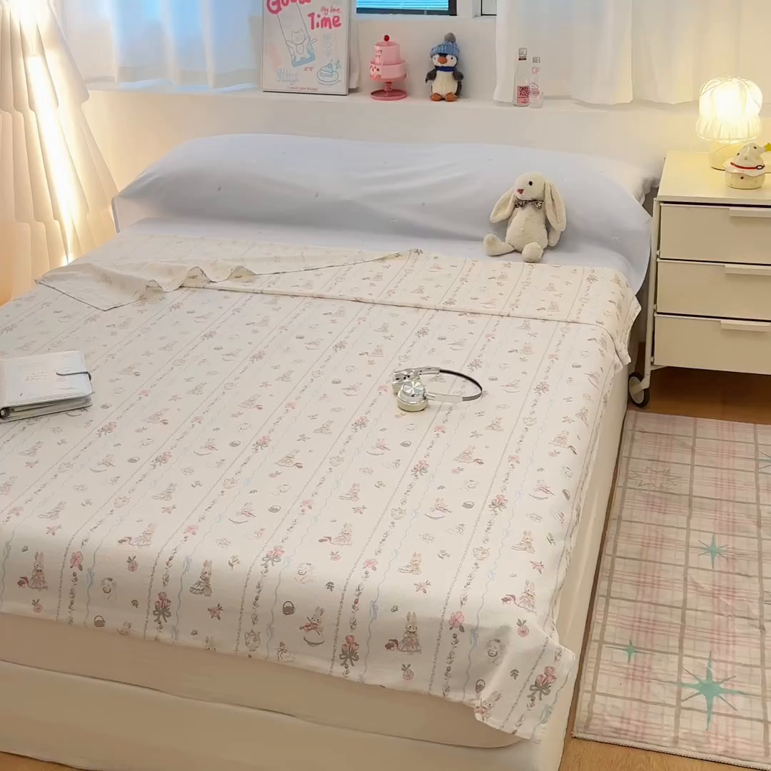 91家纺网 家纺一手货源 找家纺 简宜家居（朝初家纺） 2026新款40支纯棉全棉12868旅行睡袋 酒店隔脏便携 兔与花