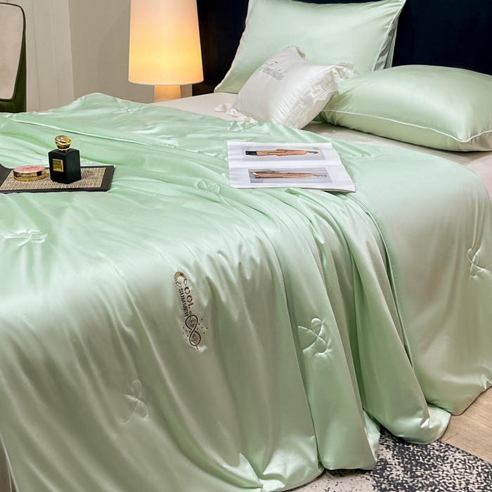 91家纺网 家纺一手货源 找家纺 欧雅阁 2026新款A类冰丝绸夏被冰肌夏被空调被锦氨纶夏凉被 薄被子 冰丝绸-茉绿