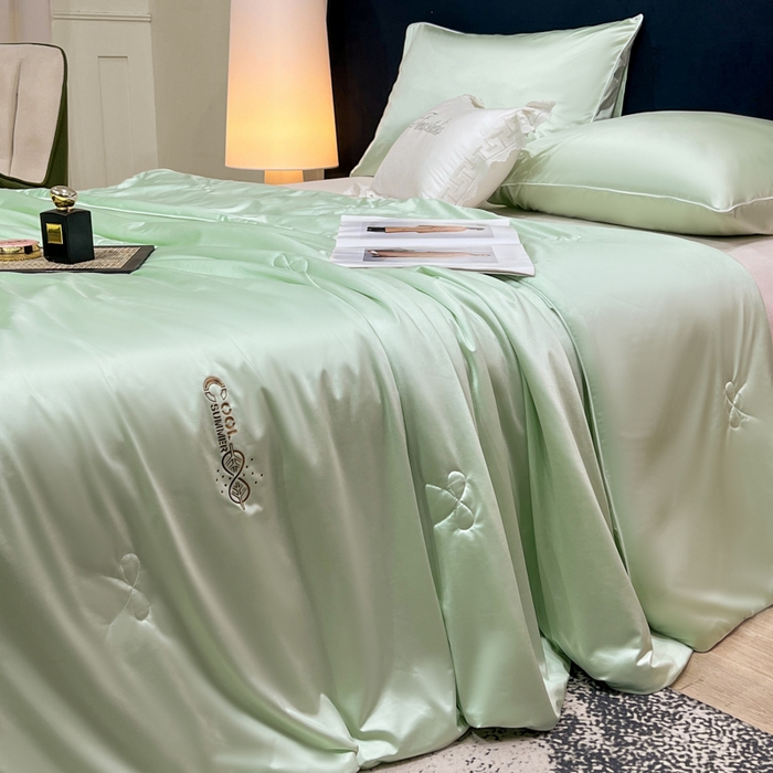 91家纺网 家纺一手货源 找家纺 欧雅阁 2026新款A类冰丝绸夏被冰肌夏被空调被锦氨纶夏凉被 薄被子 冰丝绸-茉绿