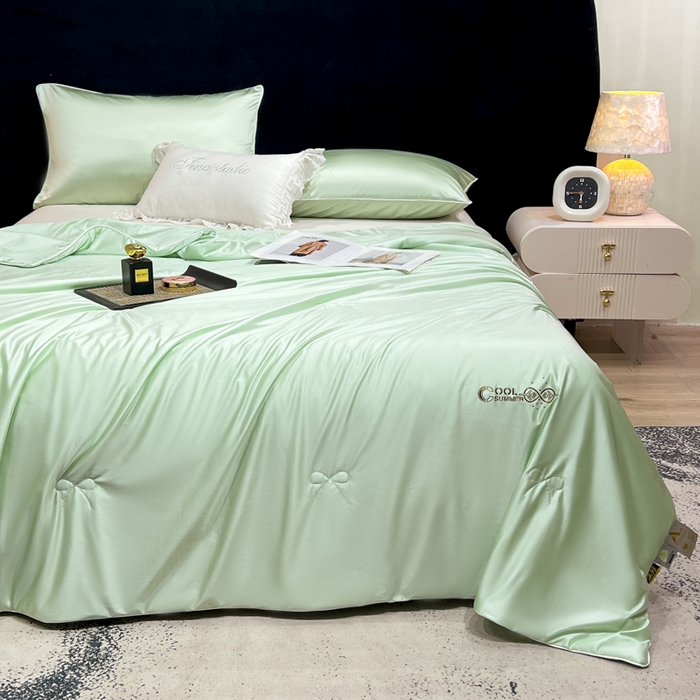 91家纺网 家纺一手货源 找家纺 欧雅阁 2026新款A类冰丝绸夏被冰肌夏被空调被锦氨纶夏凉被 薄被子 冰丝绸-茉绿