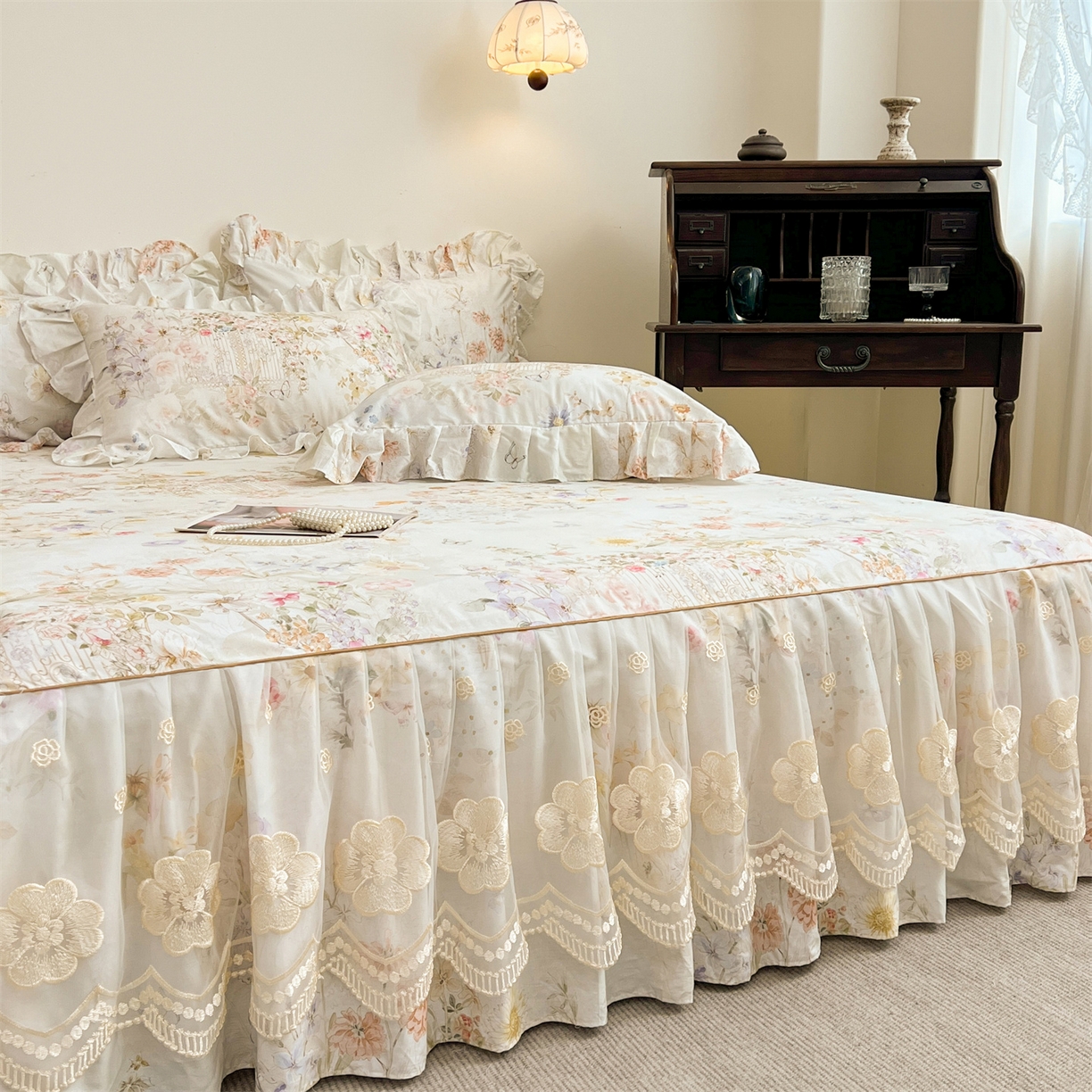 91家纺网 家纺一手货源 找家纺 （总）宜凡家纺 2026新款全棉数码印花单层床裙②号系列四件套