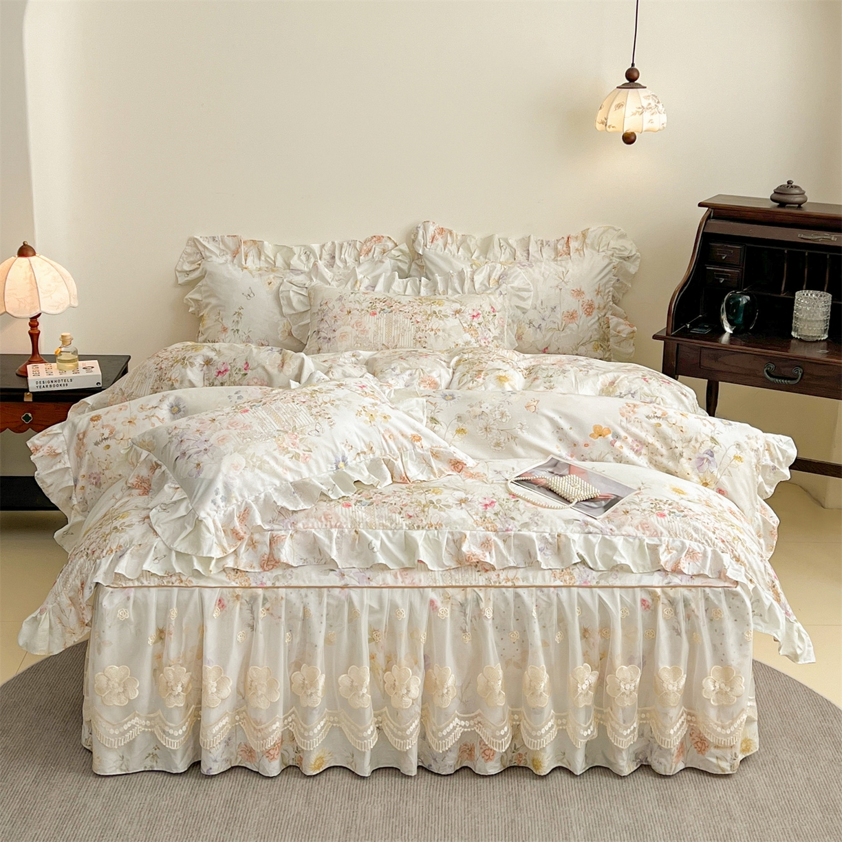 91家纺网 家纺一手货源 找家纺 （总）宜凡家纺 2026新款全棉数码印花单层床裙②号系列四件套