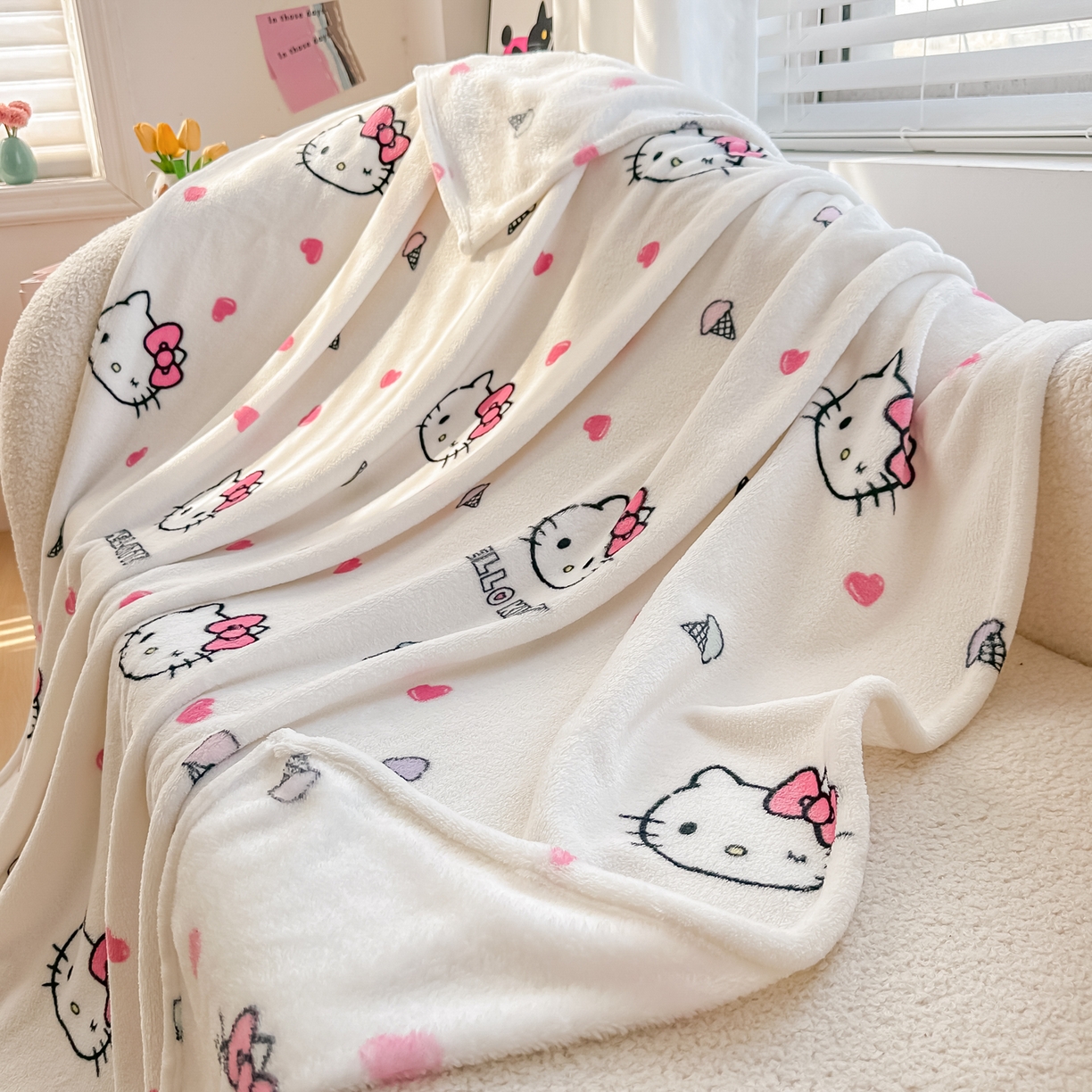 91家纺网 家纺一手货源 找家纺 博雅 2026新款三丽鸥小版牛奶绒盖毯午睡毯 小版-甜筒KT