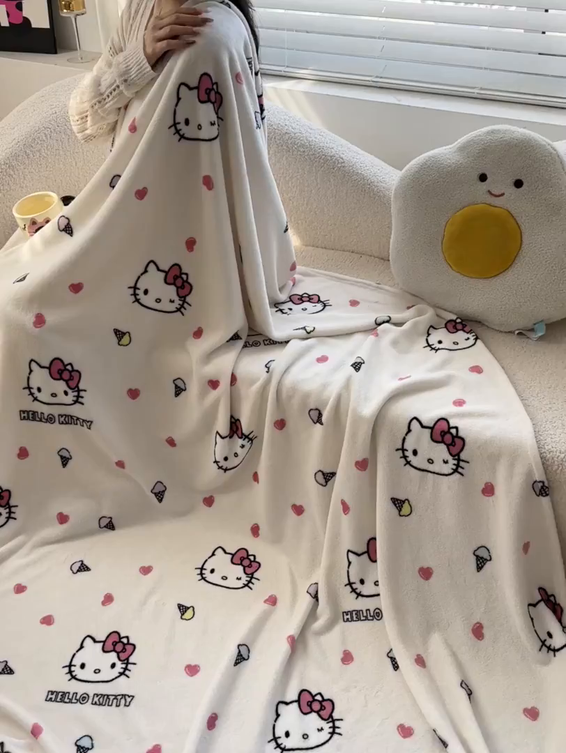 91家纺网 家纺一手货源 找家纺 博雅 2026新款三丽鸥小版牛奶绒盖毯午睡毯 小版-甜筒KT