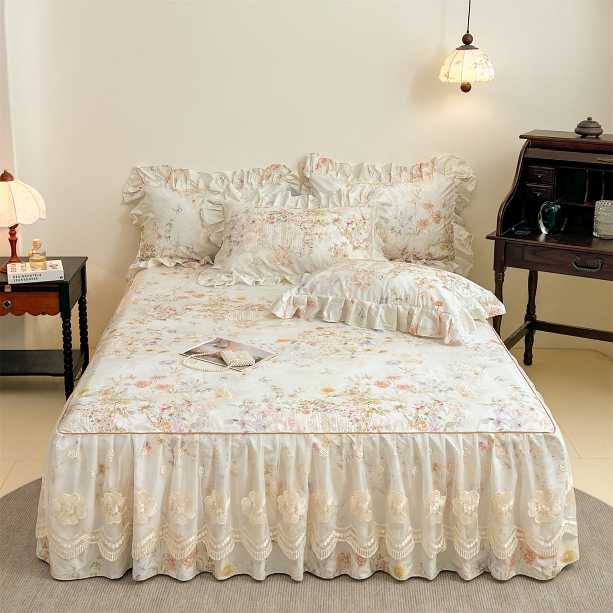 91家纺网 家纺一手货源 找家纺 宜凡家纺 2026新款全棉数码印花单层床裙②号系列四件套 春旭