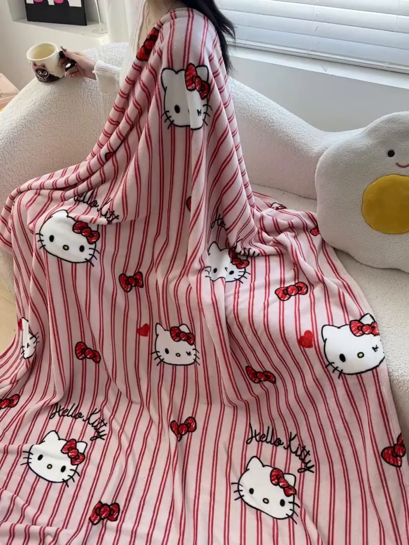 91家纺网 家纺一手货源 找家纺 博雅 2026新款三丽鸥小版牛奶绒盖毯午睡毯 小版-高贵KT