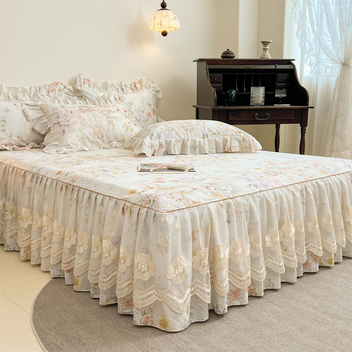 91家纺网 家纺一手货源 找家纺 宜凡家纺 2026新款全棉数码印花单层床裙②号系列四件套 春旭