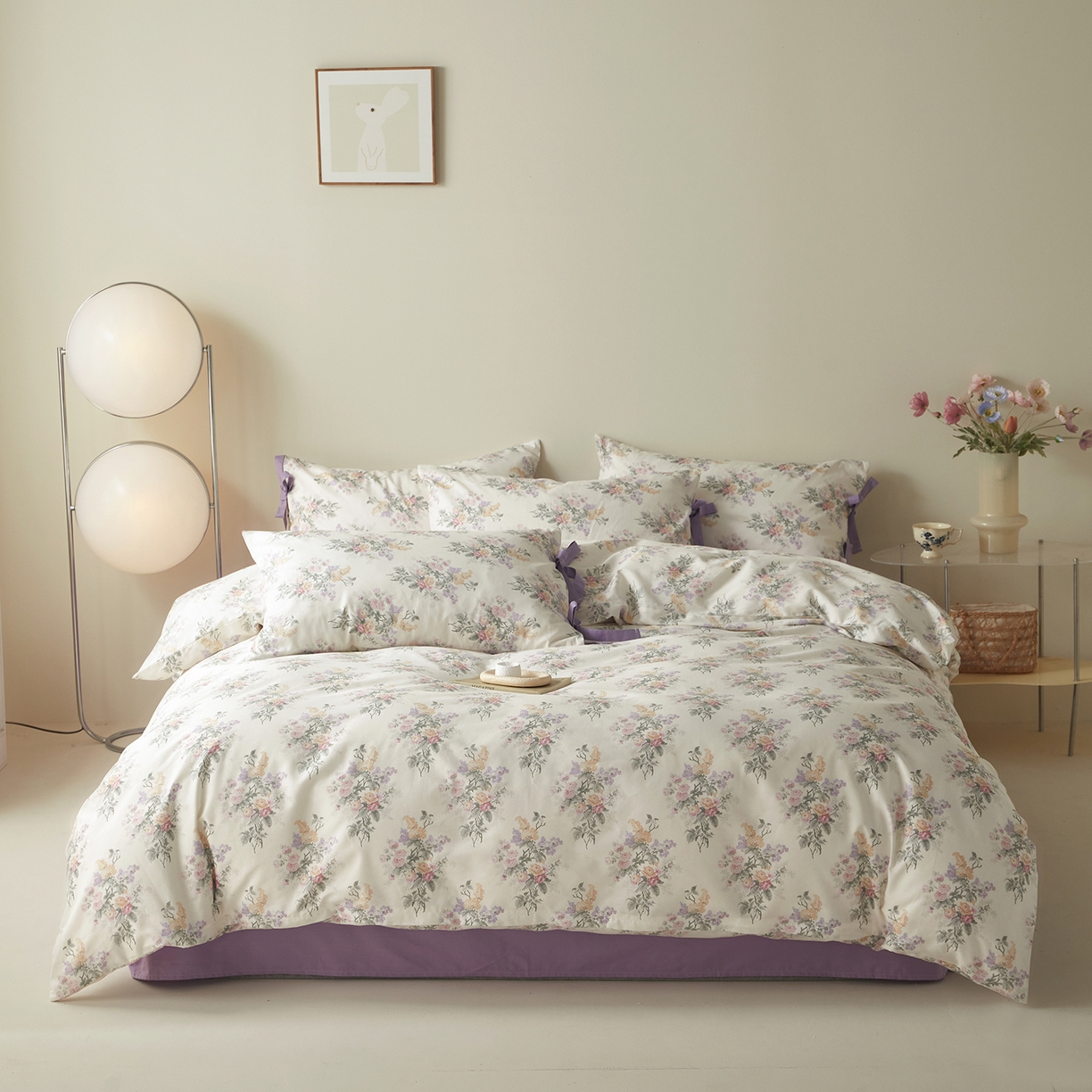 绫韵家纺 2026新款春夏13372全棉蝴蝶结四件套系列 君雅临风