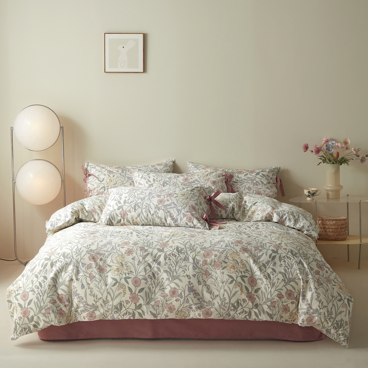 绫韵家纺 2026新款春夏13372全棉蝴蝶结四件套系列 花样春光