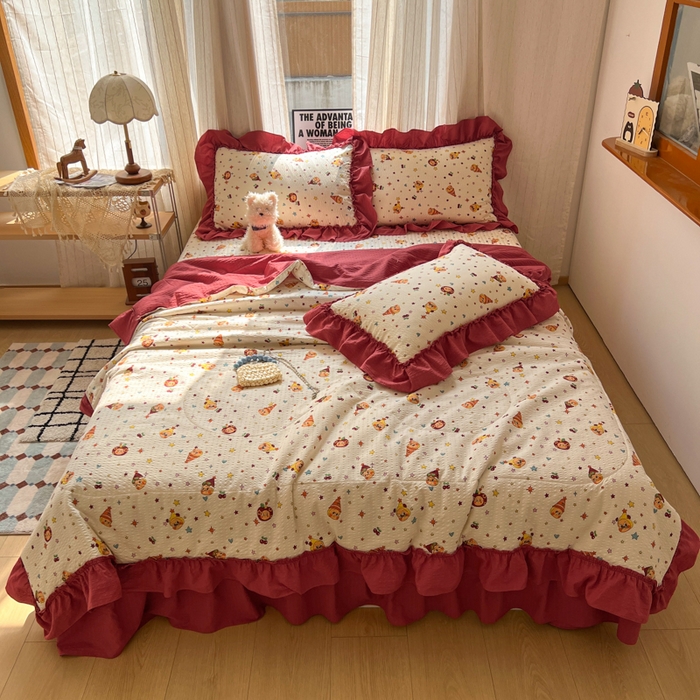 91家纺网 家纺一手货源 找家纺 梵希雅 2026新款床盖款花边夏被四件套 旧街星星