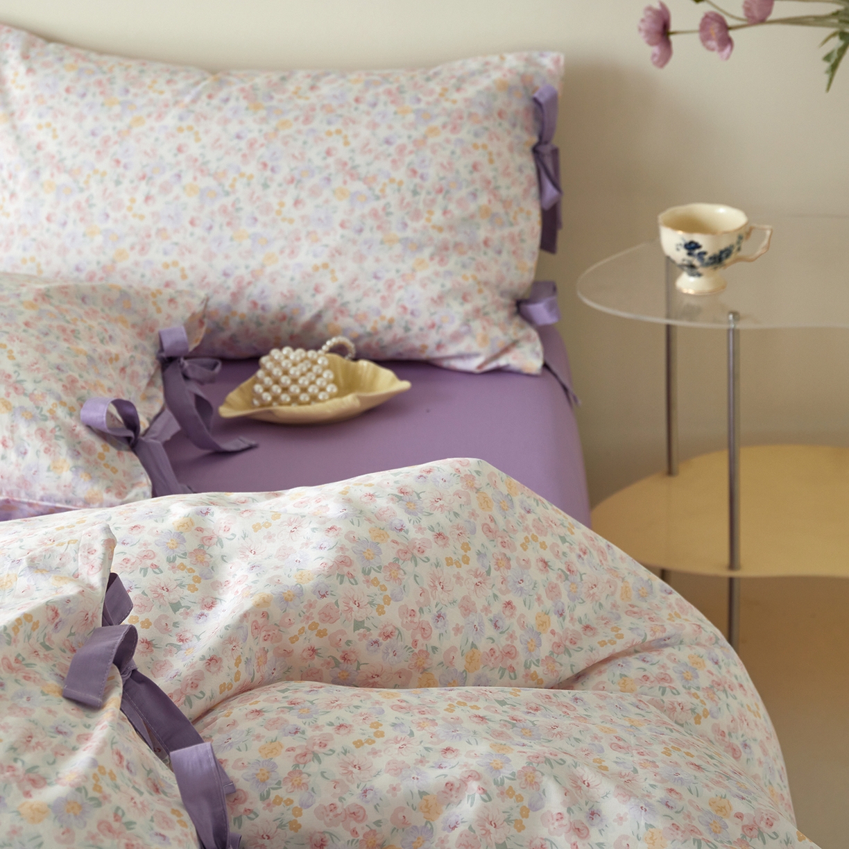 91家纺网 家纺一手货源 找家纺 绫韵家纺 2026新款春夏13372全棉蝴蝶结四件套系列 舒曼