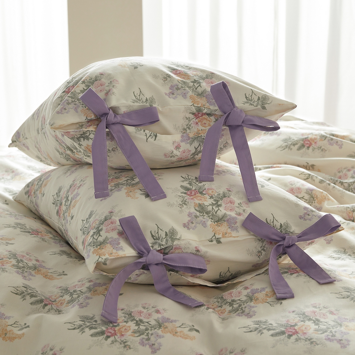 91家纺网 家纺一手货源 找家纺 绫韵家纺 2026新款春夏13372全棉蝴蝶结四件套系列 君雅临风