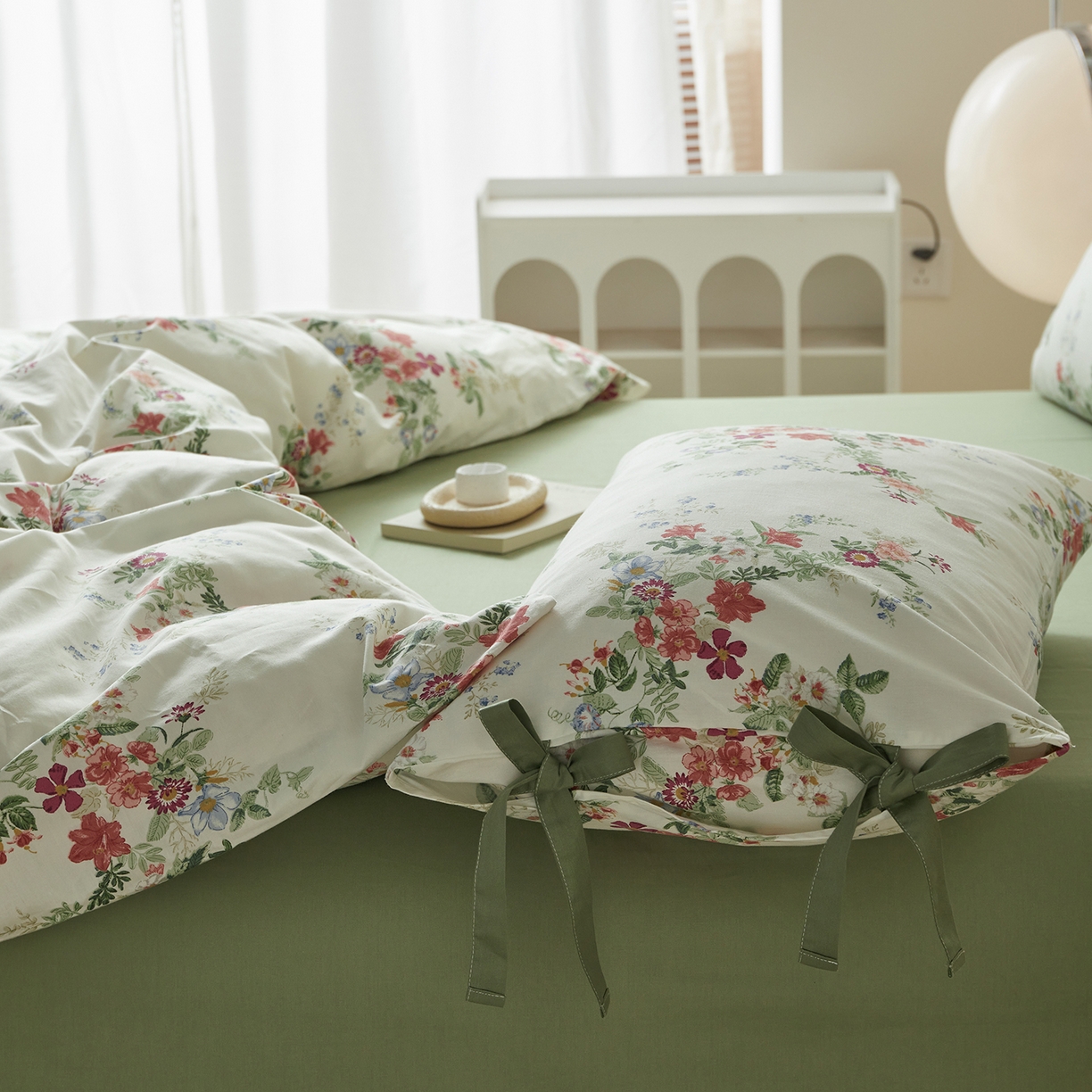 91家纺网 家纺一手货源 找家纺 绫韵家纺 2026新款春夏13372全棉蝴蝶结四件套系列 火花