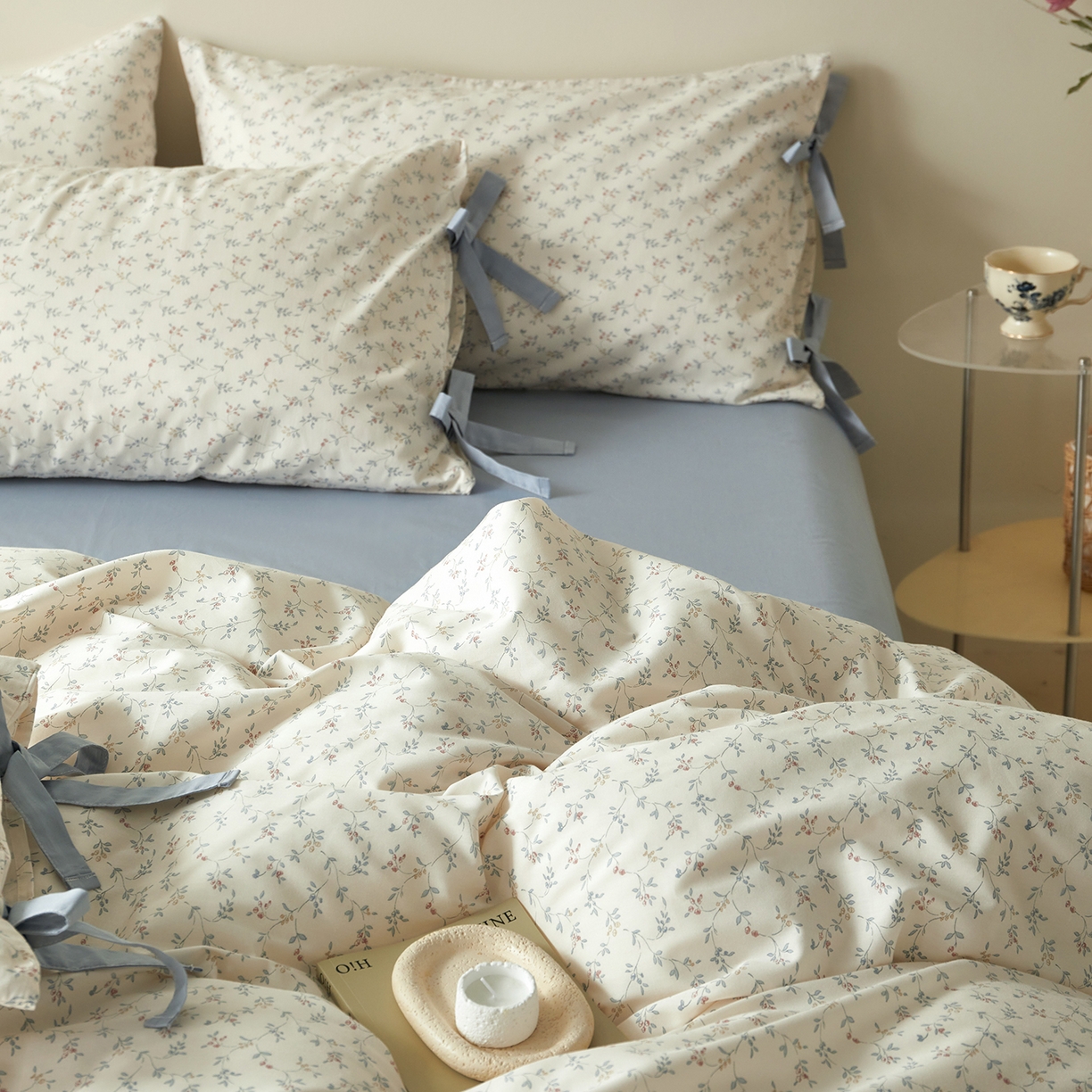 91家纺网 家纺一手货源 找家纺 绫韵家纺 2026新款春夏13372全棉蝴蝶结四件套系列 人间浪漫