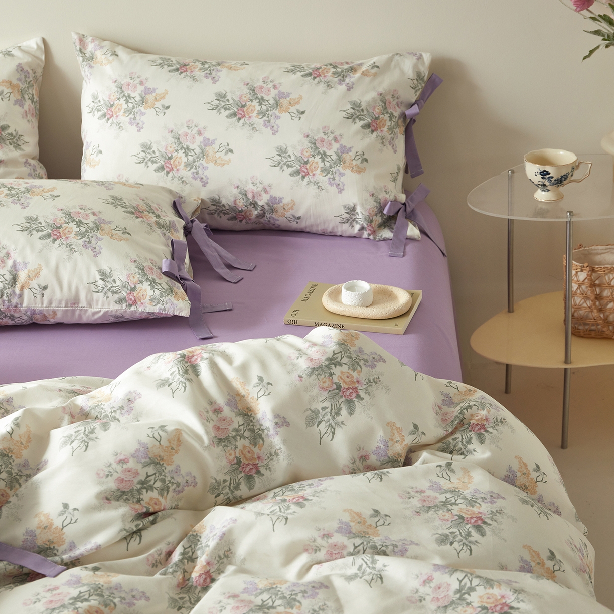 91家纺网 家纺一手货源 找家纺 绫韵家纺 2026新款春夏13372全棉蝴蝶结四件套系列 君雅临风