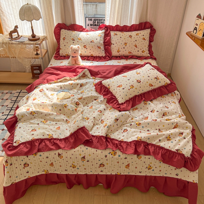 91家纺网 家纺一手货源 找家纺 梵希雅 2026新款床盖款花边夏被四件套 旧街星星