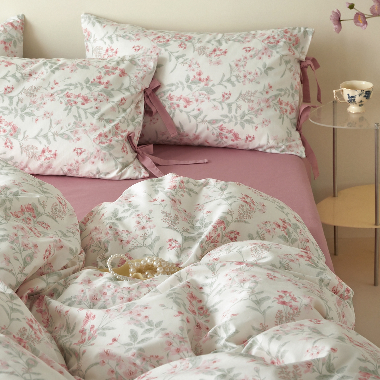 91家纺网 家纺一手货源 找家纺 绫韵家纺 2026新款春夏13372全棉蝴蝶结四件套系列 沉香