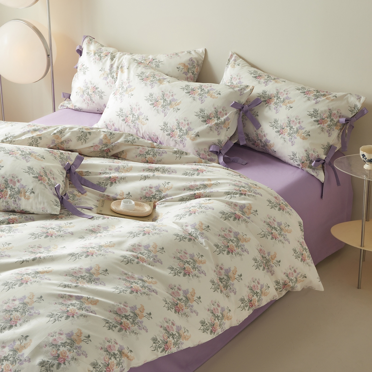 91家纺网 家纺一手货源 找家纺 绫韵家纺 2026新款春夏13372全棉蝴蝶结四件套系列 君雅临风