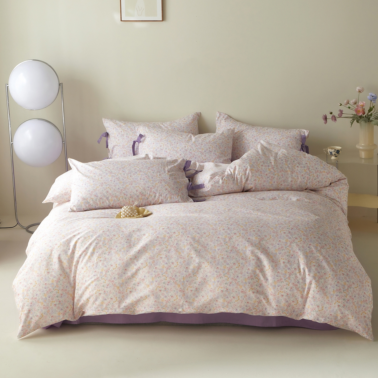 绫韵家纺 2026新款春夏13372全棉蝴蝶结四件套系列 舒曼