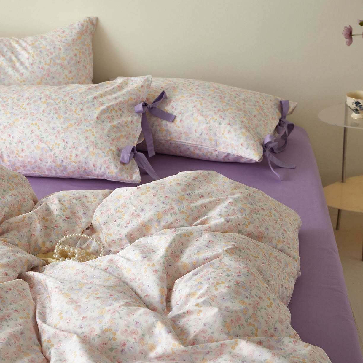 91家纺网 家纺一手货源 找家纺 绫韵家纺 2026新款春夏13372全棉蝴蝶结四件套系列 舒曼