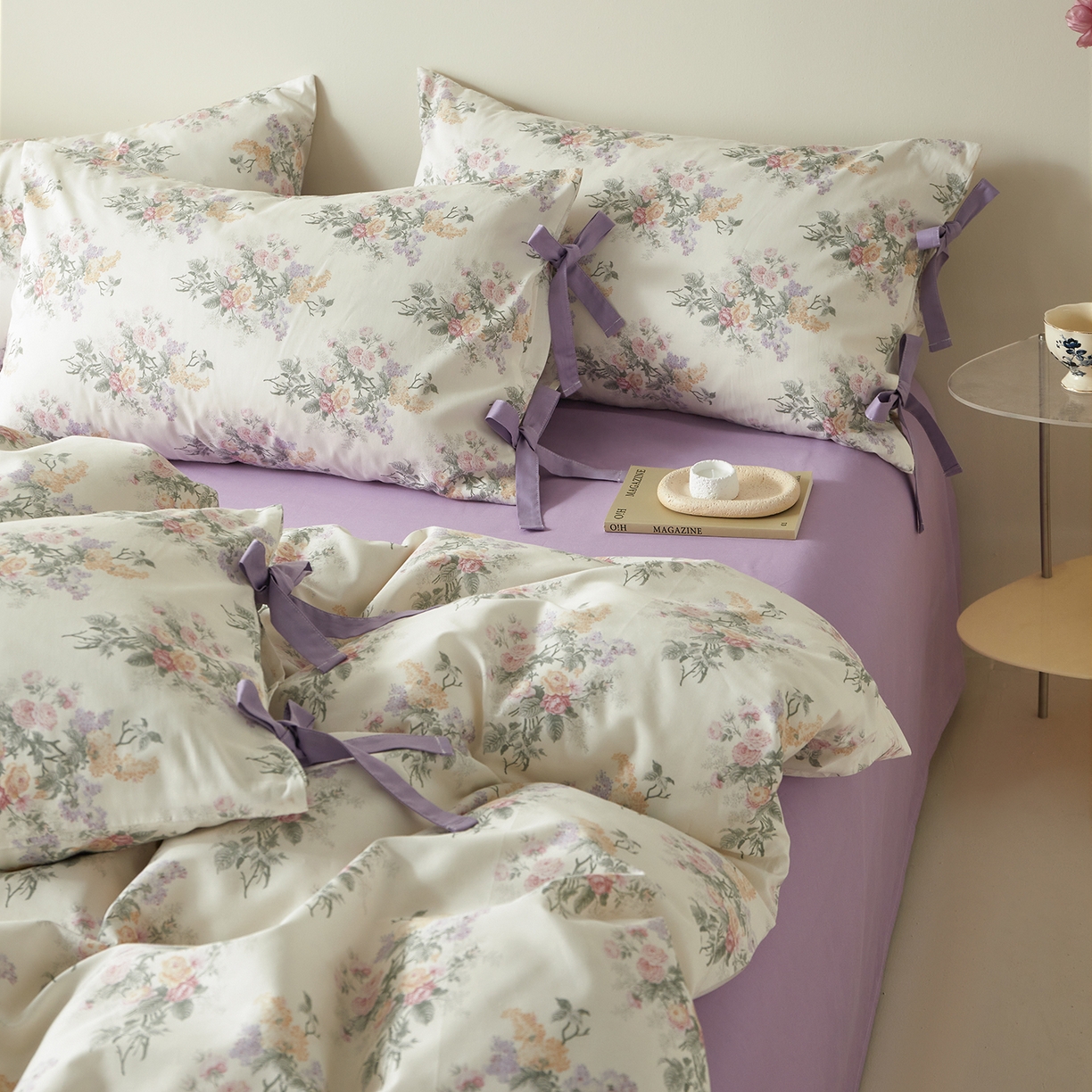 91家纺网 家纺一手货源 找家纺 绫韵家纺 2026新款春夏13372全棉蝴蝶结四件套系列 君雅临风