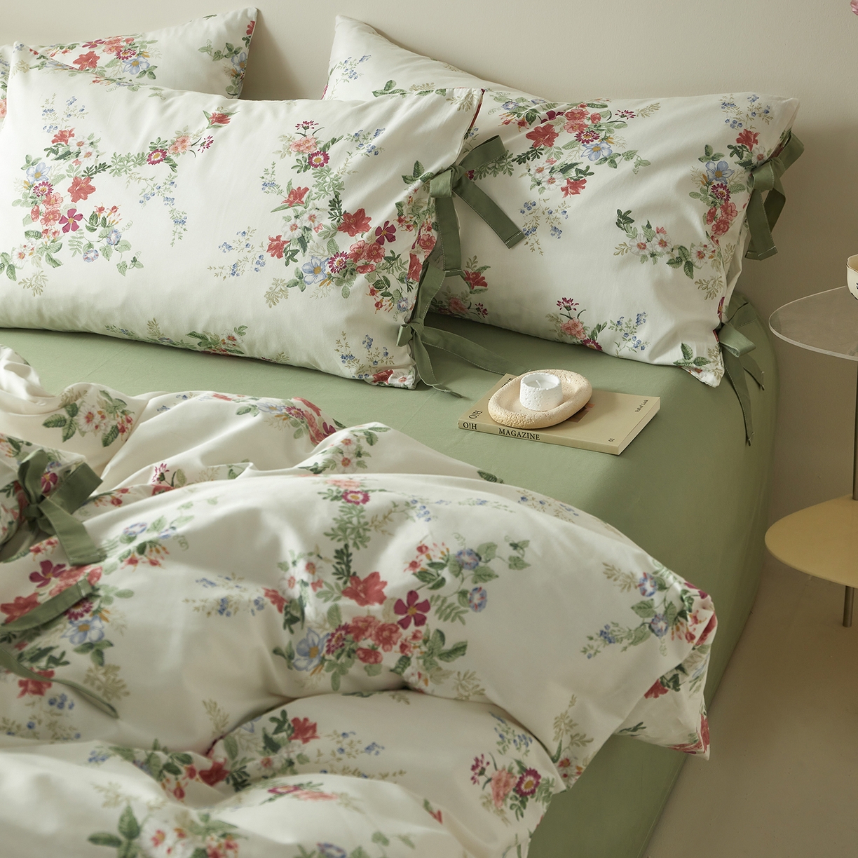 91家纺网 家纺一手货源 找家纺 绫韵家纺 2026新款春夏13372全棉蝴蝶结四件套系列 火花