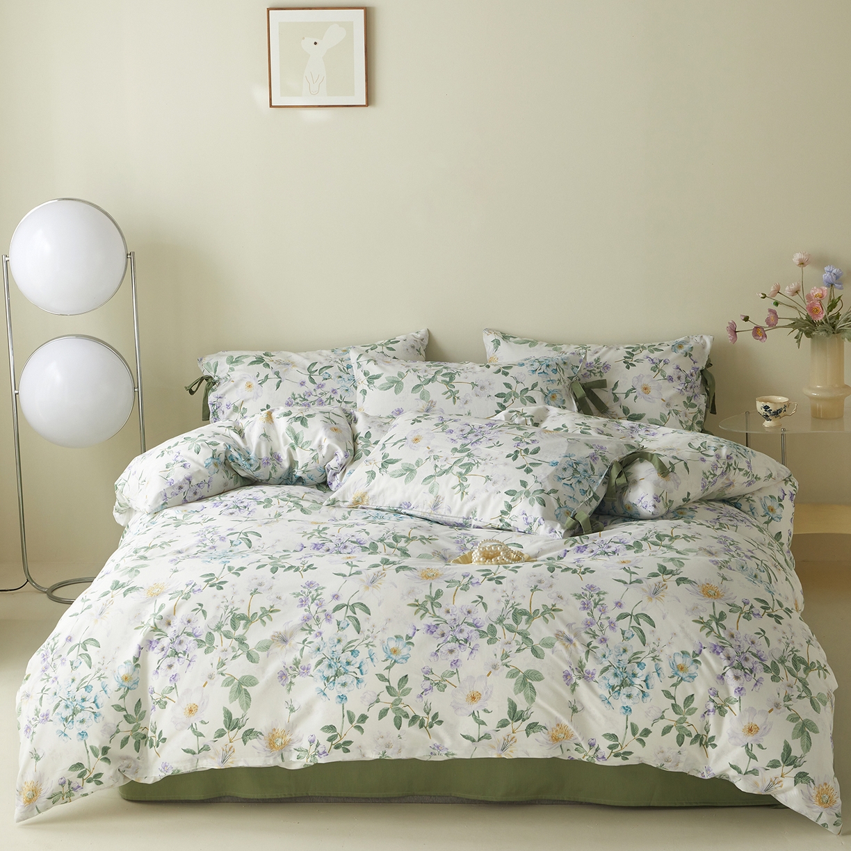 绫韵家纺 2026新款春夏13372全棉蝴蝶结四件套系列 丹恒