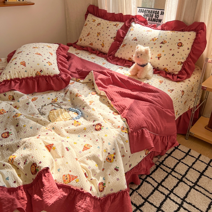 91家纺网 家纺一手货源 找家纺 梵希雅 2026新款床盖款花边夏被四件套 旧街星星