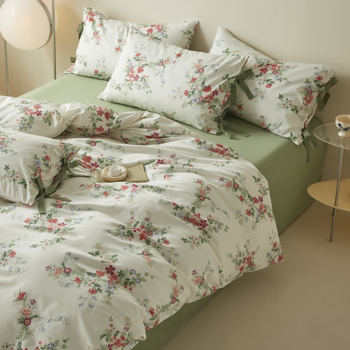 91家纺网 家纺一手货源 找家纺 绫韵家纺 2026新款春夏13372全棉蝴蝶结四件套系列 火花