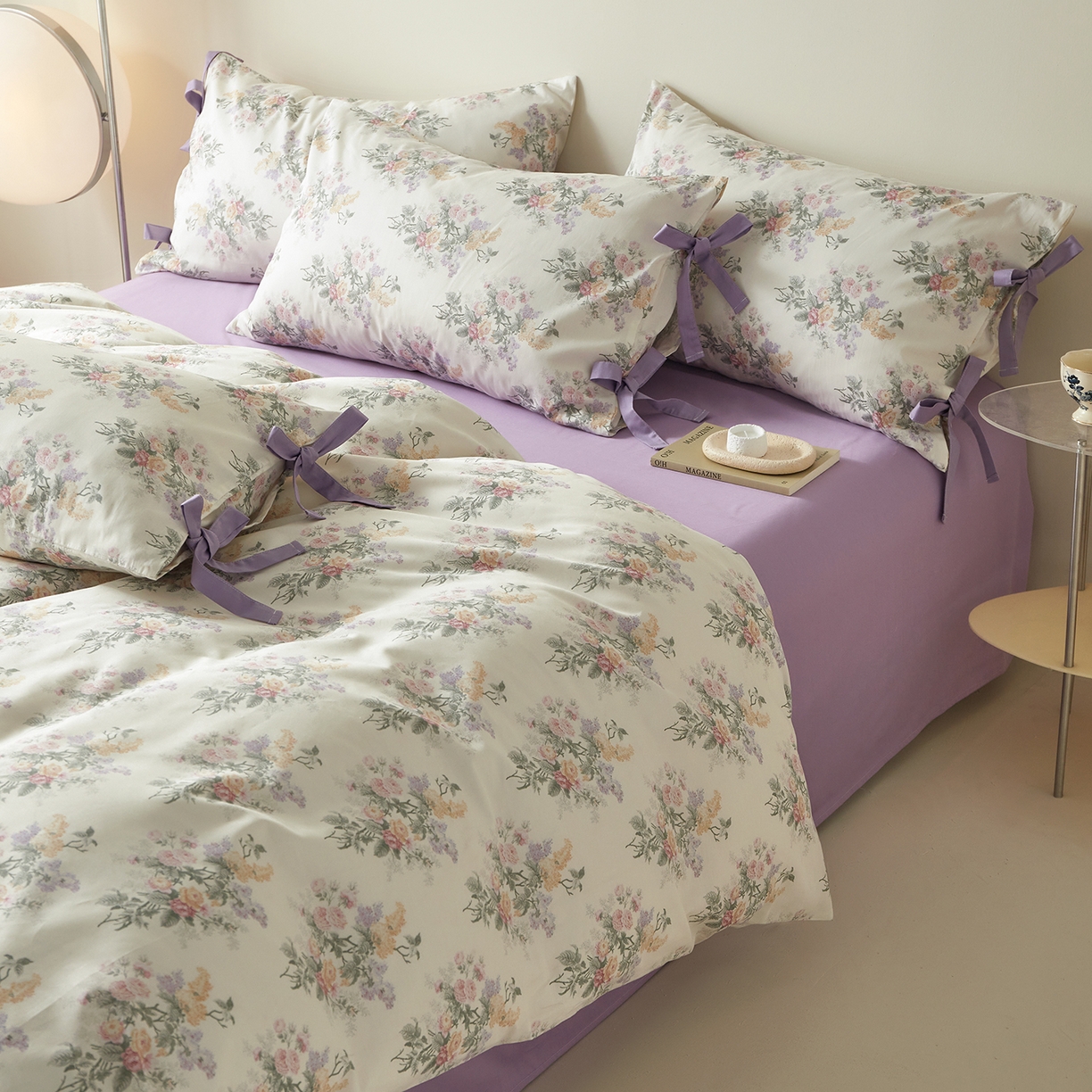 91家纺网 家纺一手货源 找家纺 绫韵家纺 2026新款春夏13372全棉蝴蝶结四件套系列 君雅临风