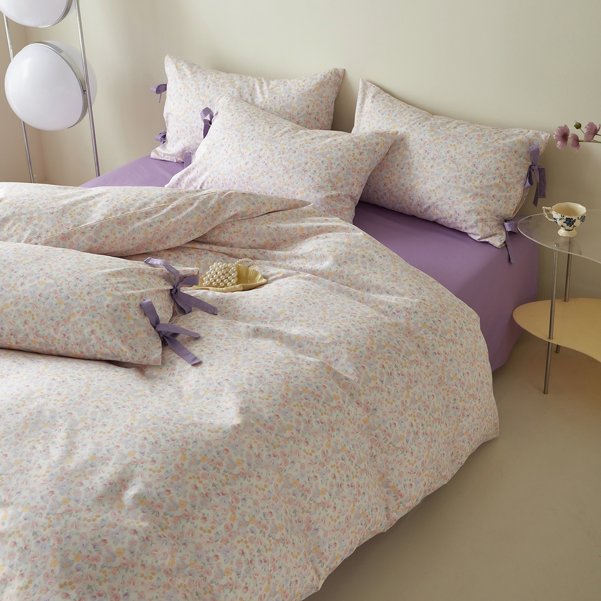 91家纺网 家纺一手货源 找家纺 绫韵家纺 2026新款春夏13372全棉蝴蝶结四件套系列 舒曼