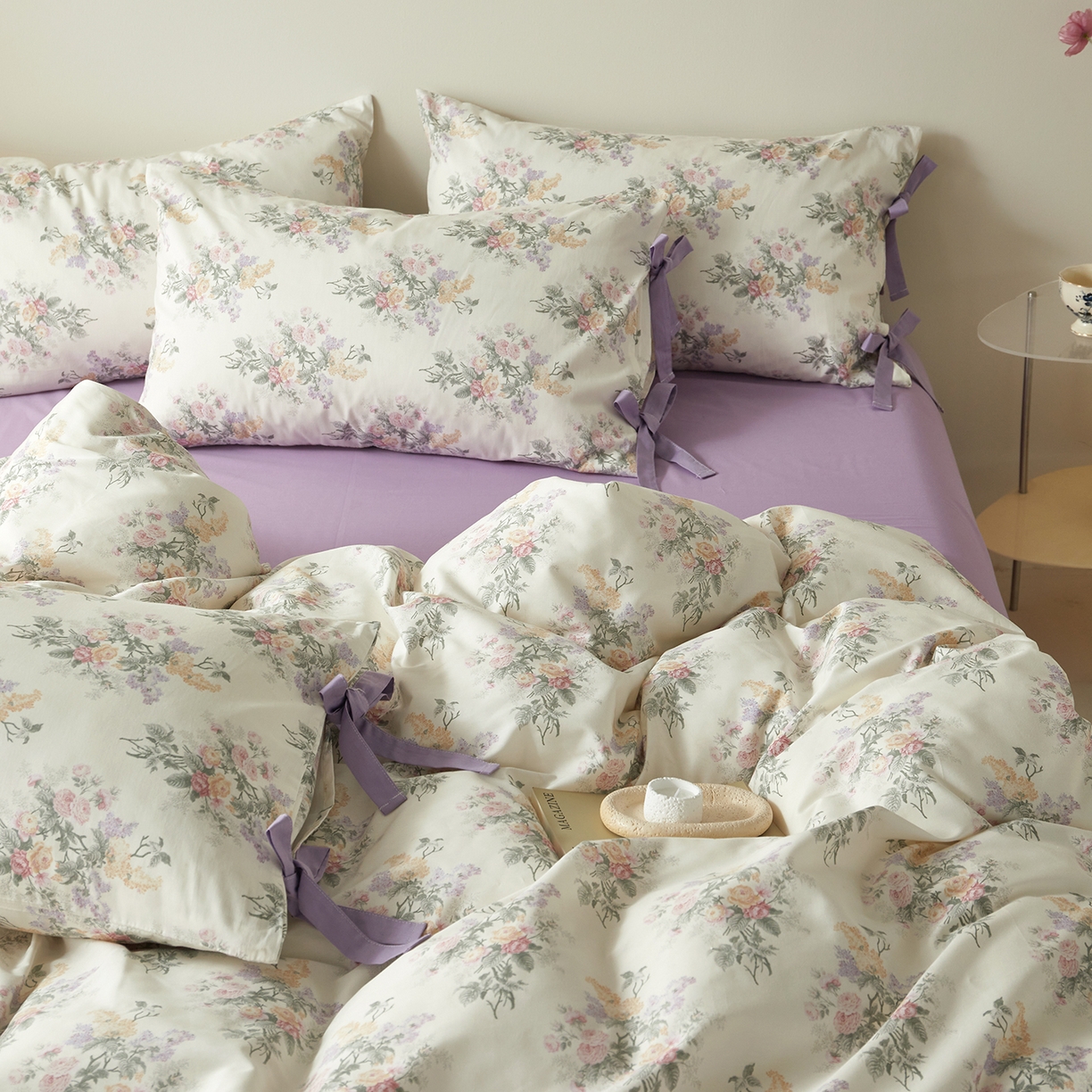 91家纺网 家纺一手货源 找家纺 绫韵家纺 2026新款春夏13372全棉蝴蝶结四件套系列 君雅临风