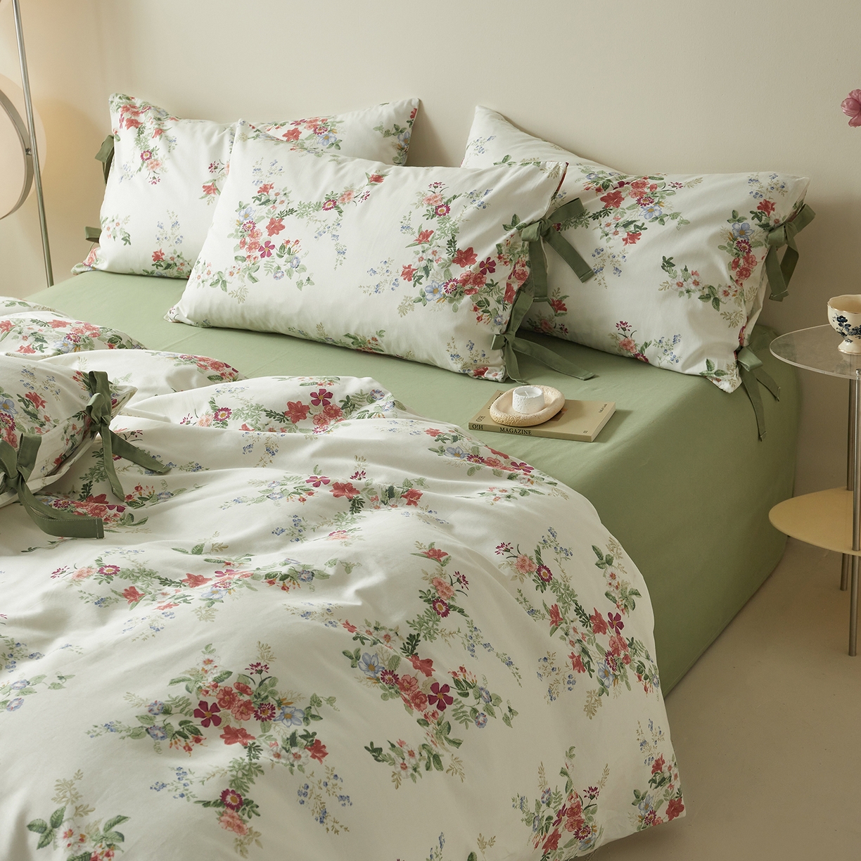 91家纺网 家纺一手货源 找家纺 绫韵家纺 2026新款春夏13372全棉蝴蝶结四件套系列 火花