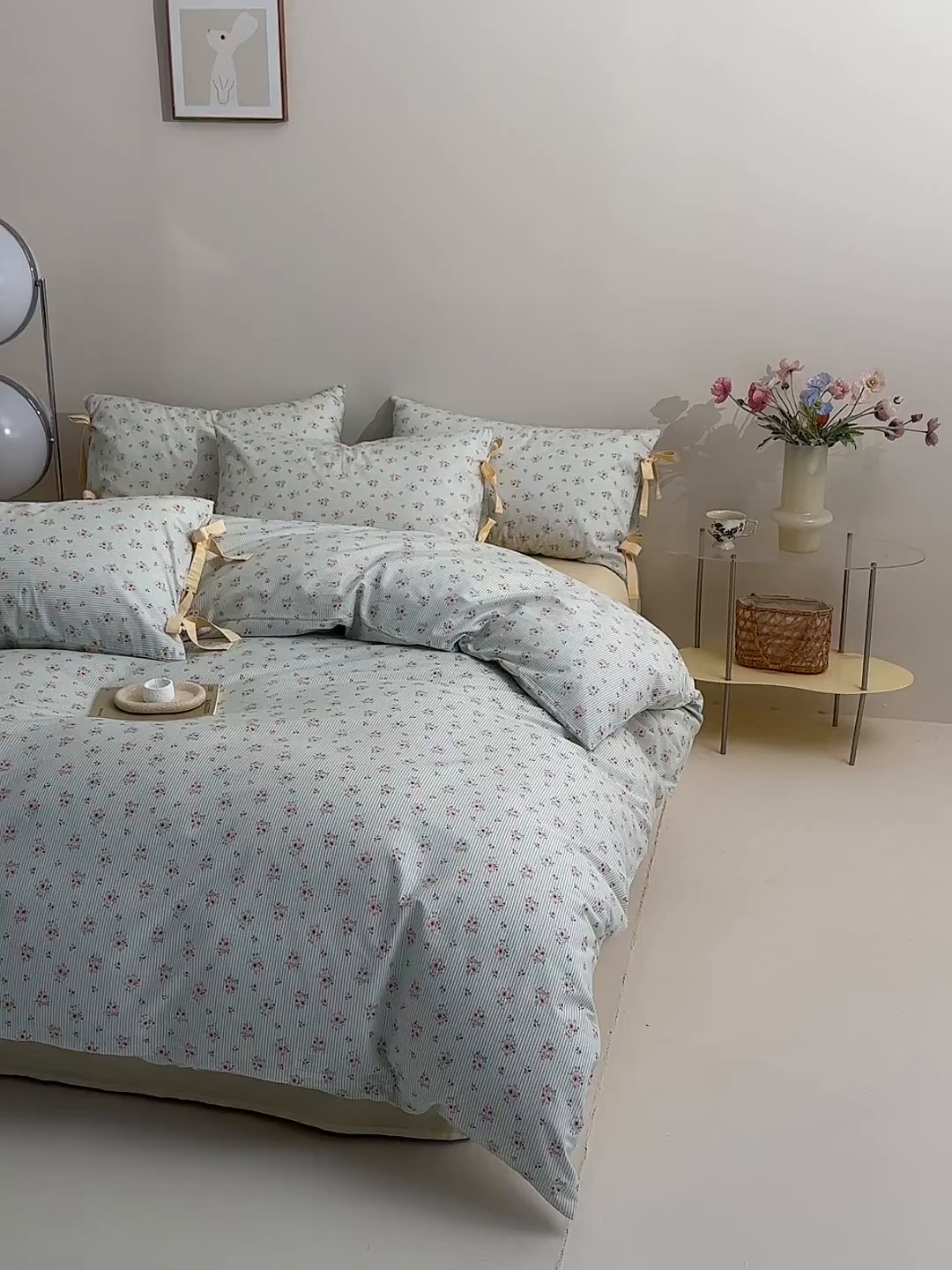 91家纺网 家纺一手货源 找家纺 绫韵家纺 2026新款春夏13372全棉蝴蝶结四件套系列 香山雪