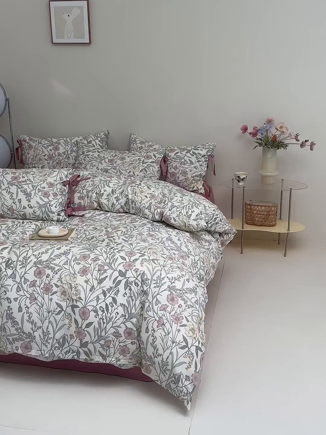 91家纺网 家纺一手货源 找家纺 绫韵家纺 2026新款春夏13372全棉蝴蝶结四件套系列 花样春光