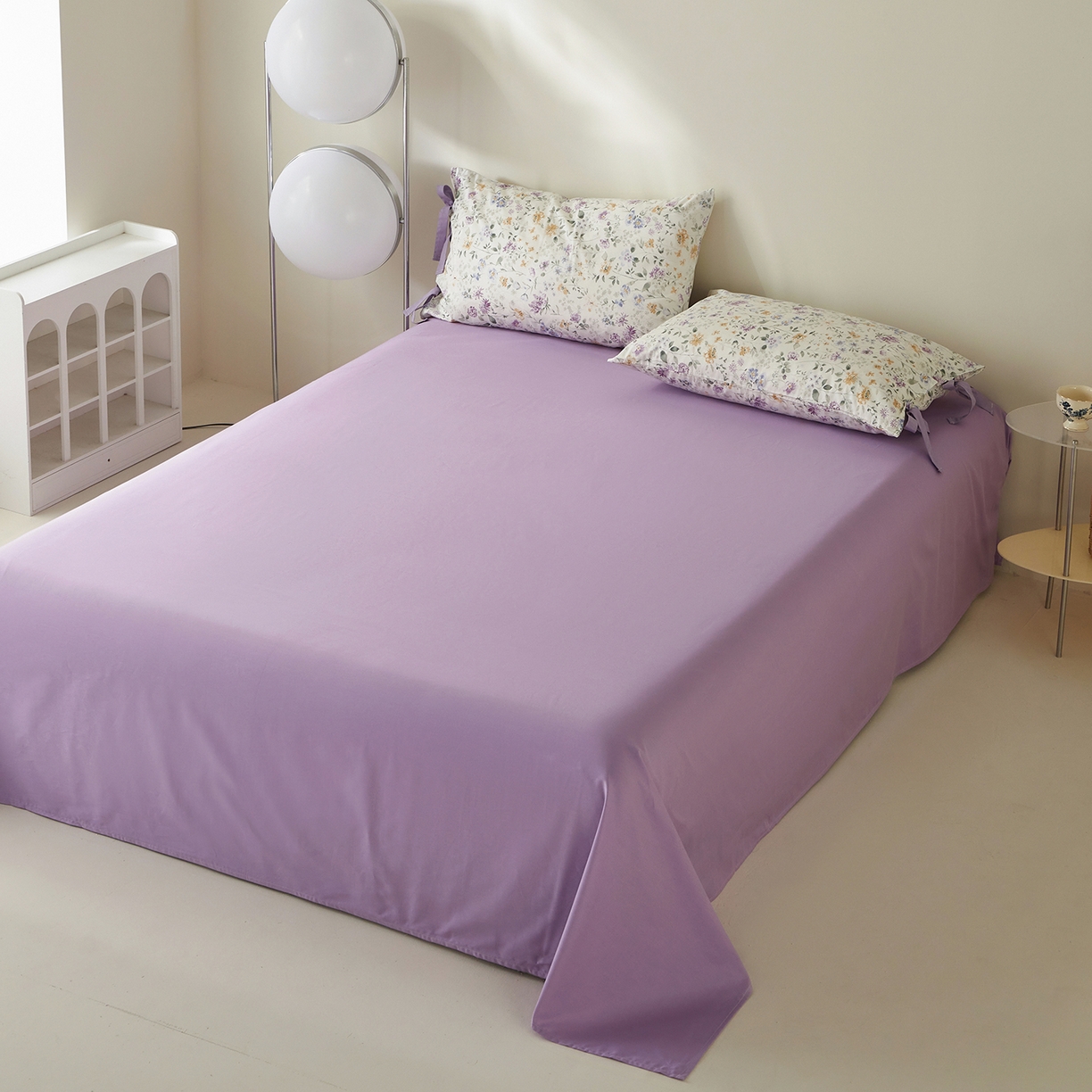 91家纺网 家纺一手货源 找家纺 绫韵家纺 2026新款春夏13372全棉蝴蝶结四件套系列 紫霞