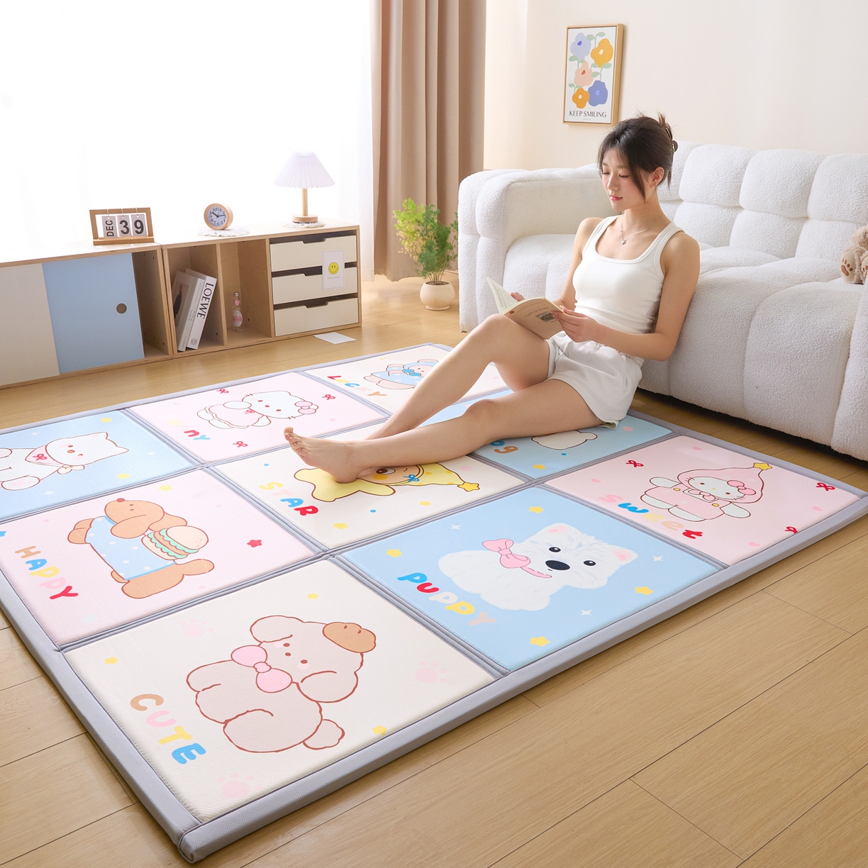 川悦生活 2026新款凉垫地垫榻榻米卡通地垫 萌宠派对