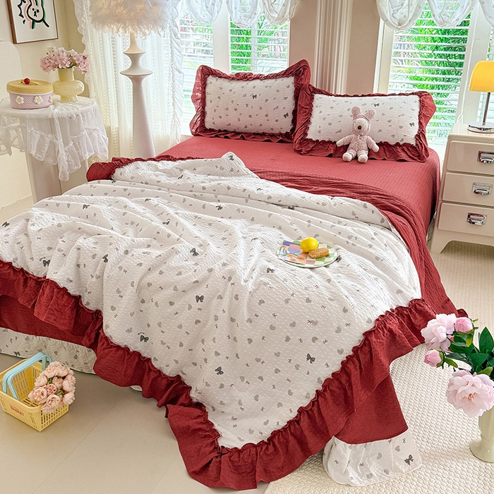 91家纺网 家纺一手货源 找家纺 （总）韩约家纺 2026新款法式大花边泡芙棉床单款夏凉被空调被被套四件套