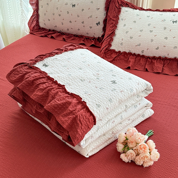 91家纺网 家纺一手货源 找家纺 （总）韩约家纺 2026新款法式大花边泡芙棉床单款夏凉被空调被被套四件套