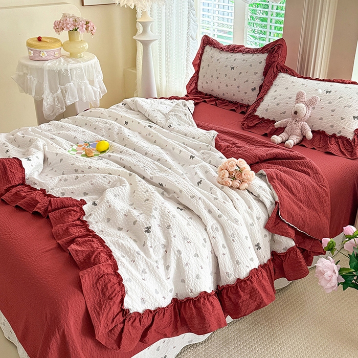 91家纺网 家纺一手货源 找家纺 （总）韩约家纺 2026新款法式大花边泡芙棉床单款夏凉被空调被被套四件套