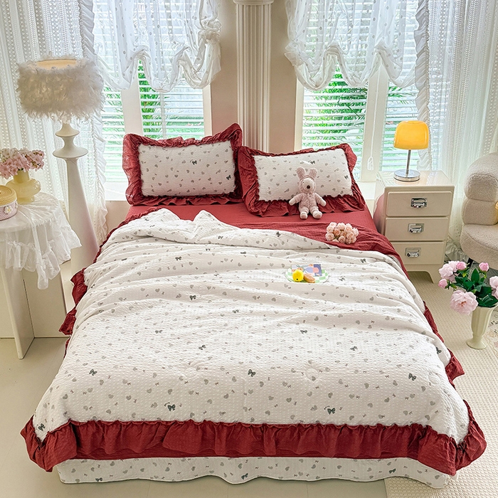 91家纺网 家纺一手货源 找家纺 （总）韩约家纺 2026新款法式大花边泡芙棉床单款夏凉被空调被被套四件套