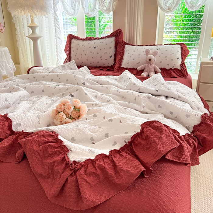 91家纺网 家纺一手货源 找家纺 （总）韩约家纺 2026新款法式大花边泡芙棉床单款夏凉被空调被被套四件套