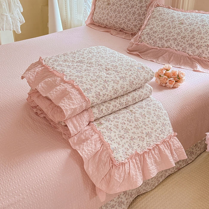 91家纺网 家纺一手货源 找家纺 （总）韩约家纺 2026新款法式大花边泡芙棉床单款夏凉被空调被被套四件套