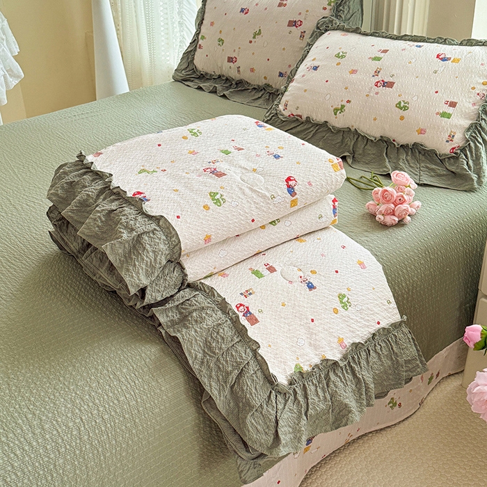 91家纺网 家纺一手货源 找家纺 （总）韩约家纺 2026新款法式大花边泡芙棉床单款夏凉被空调被被套四件套