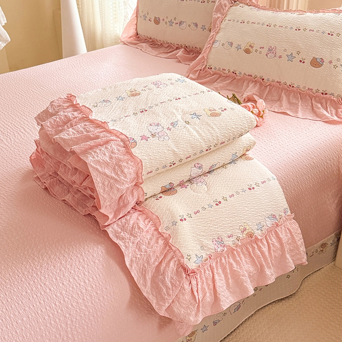 91家纺网 家纺一手货源 找家纺 （总）韩约家纺 2026新款法式大花边泡芙棉床单款夏凉被空调被被套四件套