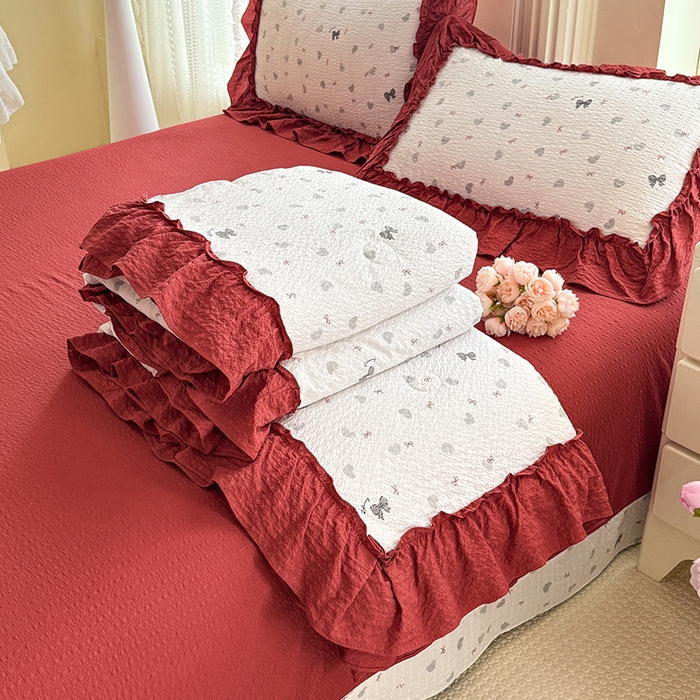 91家纺网 家纺一手货源 找家纺 （总）韩约家纺 2026新款法式大花边泡芙棉床单款夏凉被空调被被套四件套