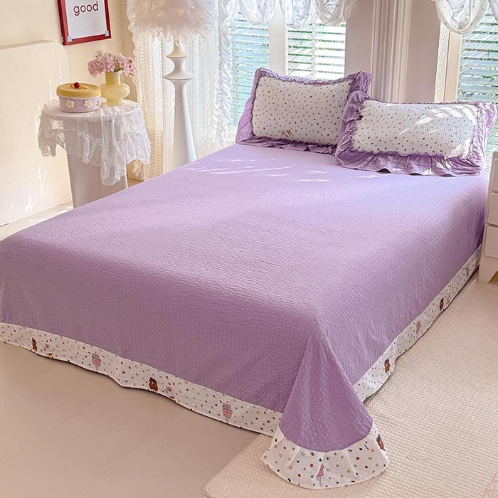 91家纺网 家纺一手货源 找家纺 韩约家纺 2026新款法式大花边泡芙棉床单款夏凉被空调被被套四件套 布蕾可可