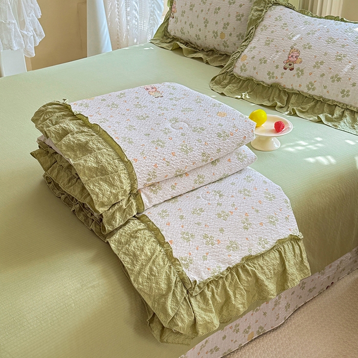 91家纺网 家纺一手货源 找家纺 （总）韩约家纺 2026新款法式大花边泡芙棉床单款夏凉被空调被被套四件套