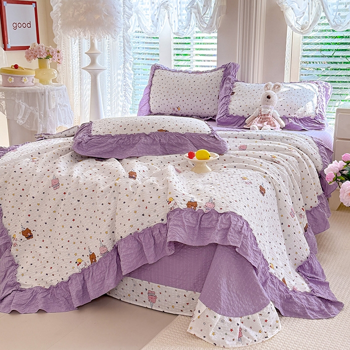 91家纺网 家纺一手货源 找家纺 韩约家纺 2026新款法式大花边泡芙棉床单款夏凉被空调被被套四件套 布蕾可可